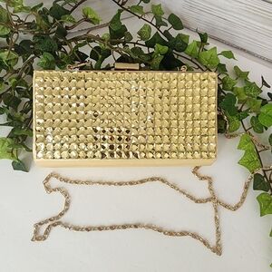 Gold Bling Metallic Clutch Evening Bag NIB